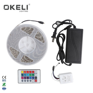 OKELI Hot Selling High Quality 5050-60 LED 12V 24V Set Remote And 3A Adaptor RGB Waterproof LED Strip Light